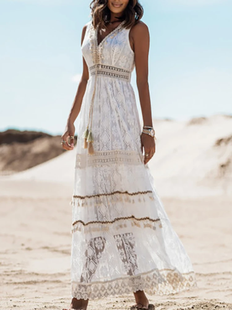 Robe Boho Élégante en Tissu Respirant – Modèle MIDI avec Doublure Intérieure et Cou V-4