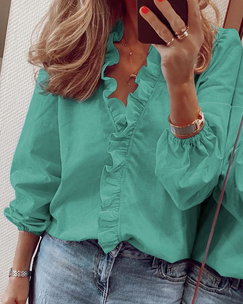 Blouse Femme Décontractée à Manches Soufflées en Spandex et Polyester – Idéale pour Printemps et Été-4