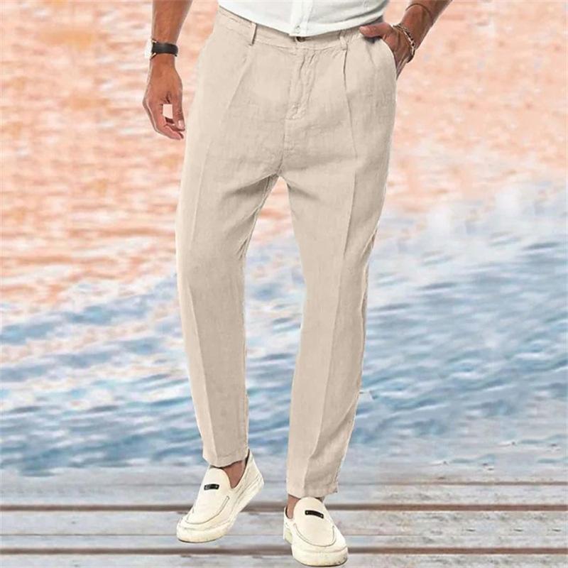 Variant image for Pantalon en Lin Homme Droit Lâche Respirant – Confort Optimal Couleur Unie pour Toutes Saisons-13