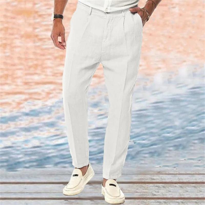 Pantalon en Lin Homme Droit Lâche Respirant – Confort Optimal Couleur Unie pour Toutes Saisons-4