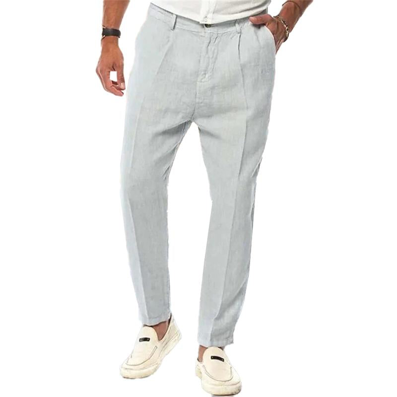 Pantalon en Lin Homme Droit Lâche Respirant – Confort Optimal Couleur Unie pour Toutes Saisons-2