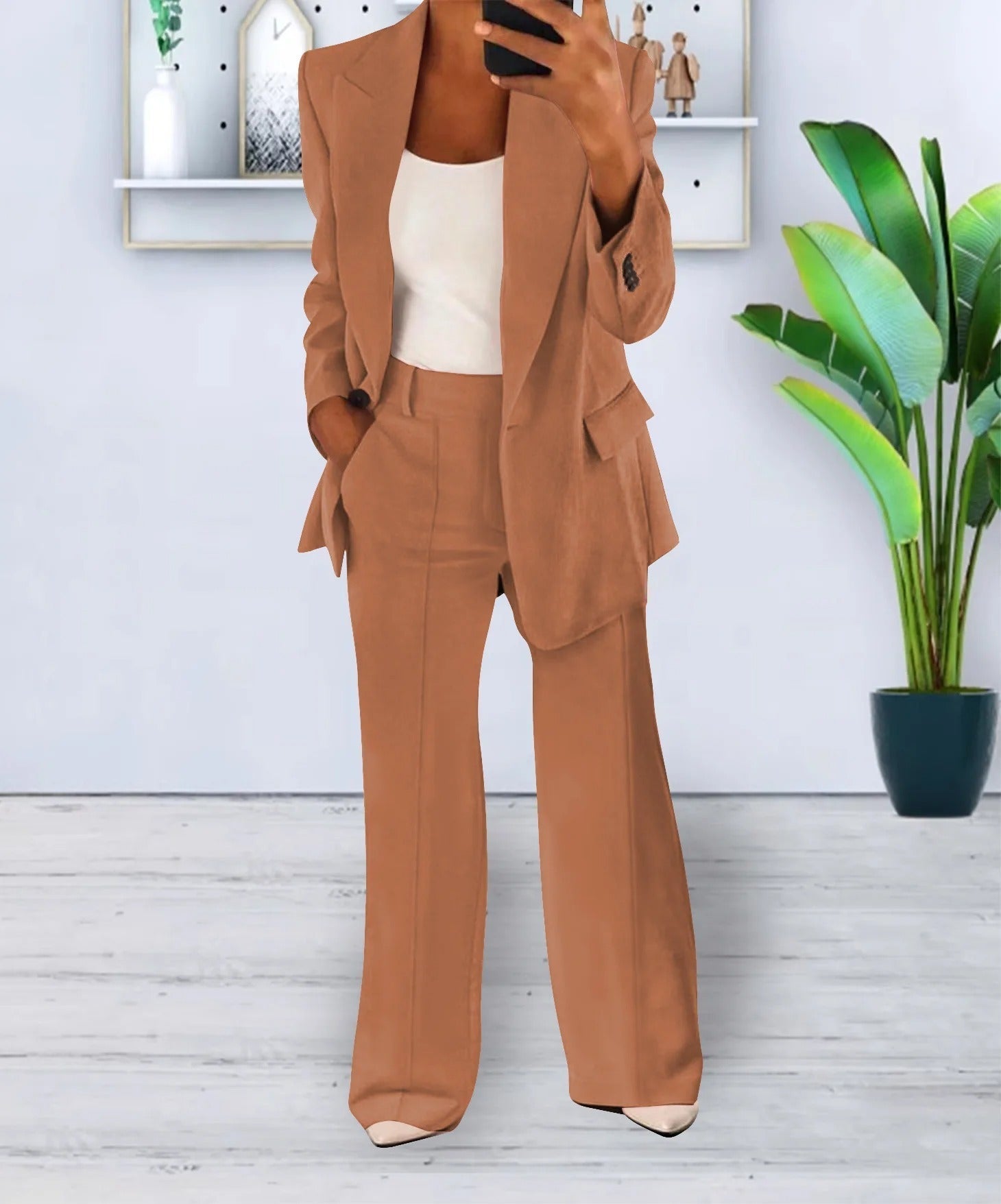 Variant image for Ensemble Tailleur Femme Blazer Surdimensionné et Pantalon Droit en Polyester Élastique - Élégance et Confort, Tailles XXS à 3XL-33