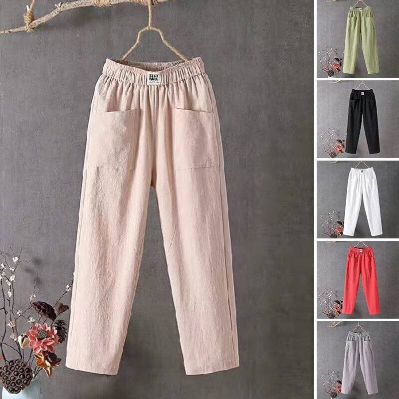 Pantalon Décontracté Homme en Lin et Coton avec Ceinture Élastique et Poches Latérales - Confort et Style Printanier-3