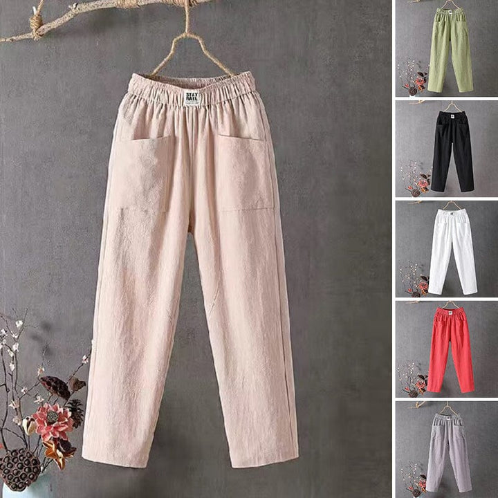 Pantalon Décontracté Homme en Lin et Coton avec Ceinture Élastique et Poches Latérales - Confort et Style Printanier-3
