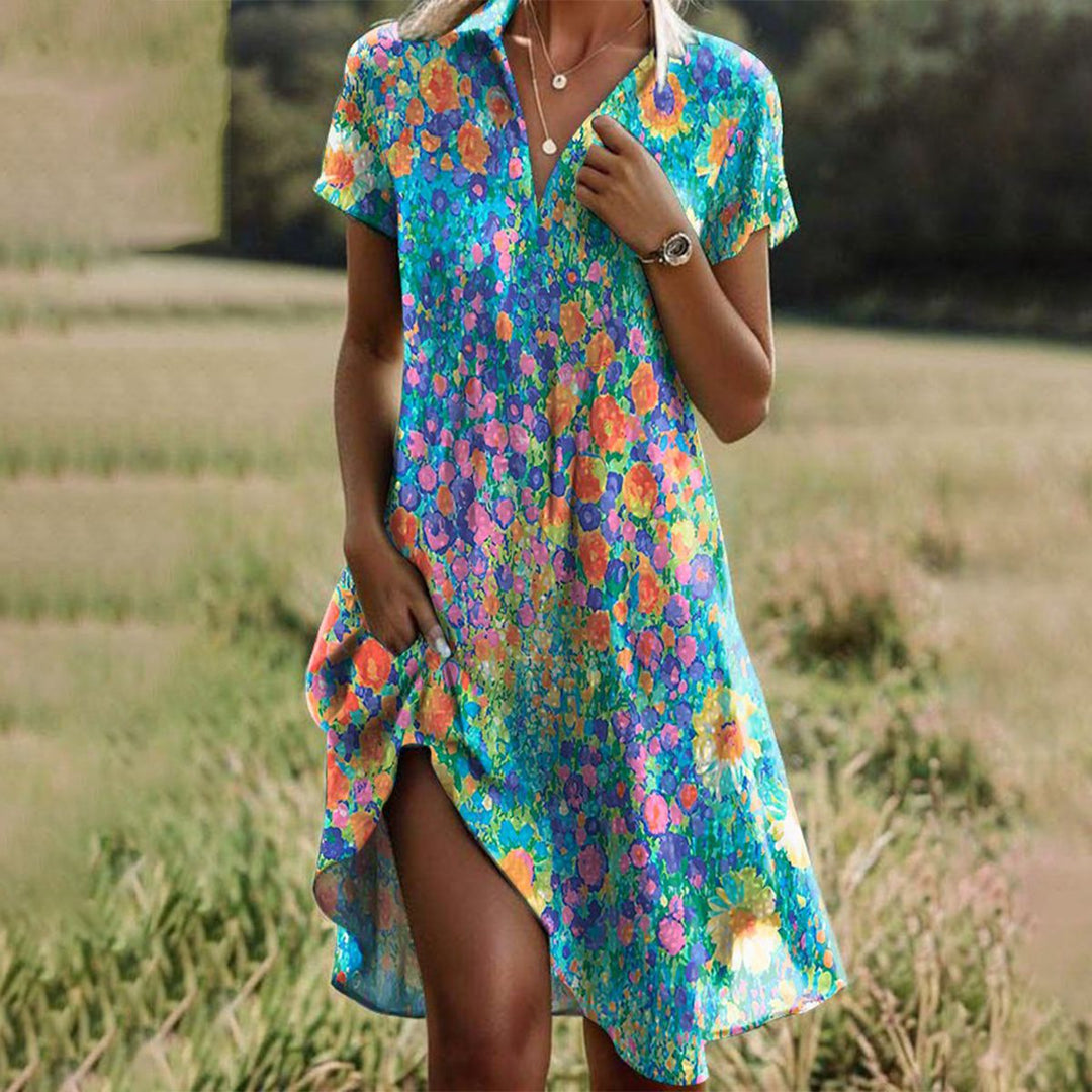 Robe d'Été Femme Chic en Polyester Léger, Encolure en V, Confortable et Élégante pour Toutes les Occasions-1