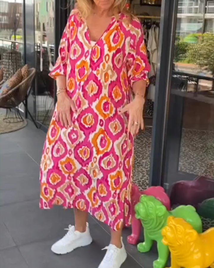 Robe Midi Femme Décontractée en Coton Imprimé Tendance avec Manches Demi – Élégante et Confortable pour Été-2