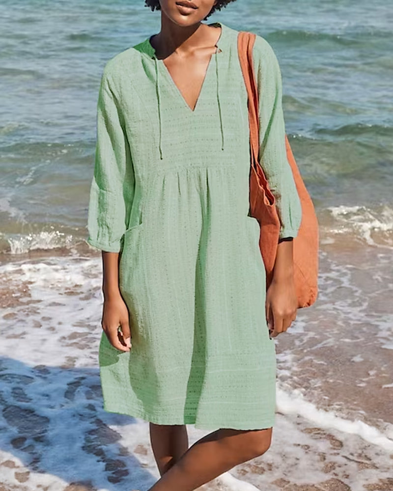Robe Décontractée Midi en Mélange de Coton avec Poches – Tenue Décontracté Femme Confortable pour l'Été-2