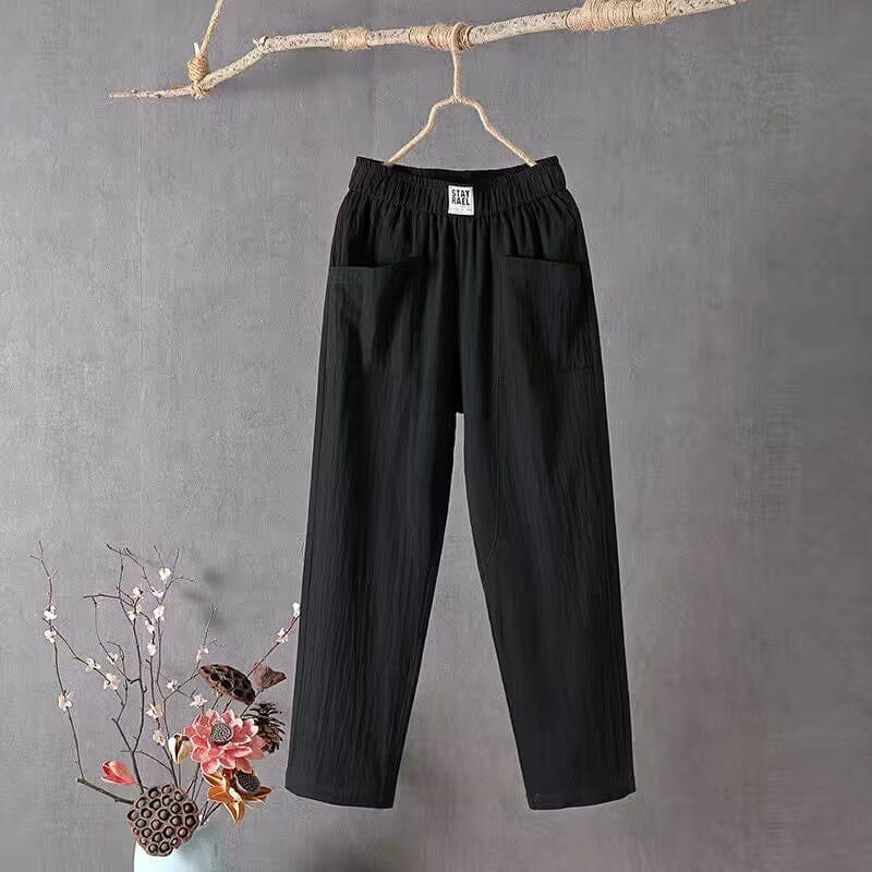 Variant image for Pantalon Décontracté Homme en Lin et Coton avec Ceinture Élastique et Poches Latérales - Confort et Style Printanier-25