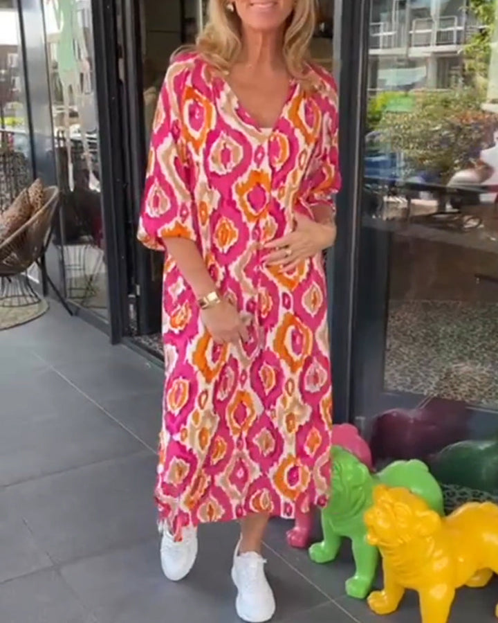 Robe Midi Femme Décontractée en Coton Imprimé Tendance avec Manches Demi – Élégante et Confortable pour Été-3