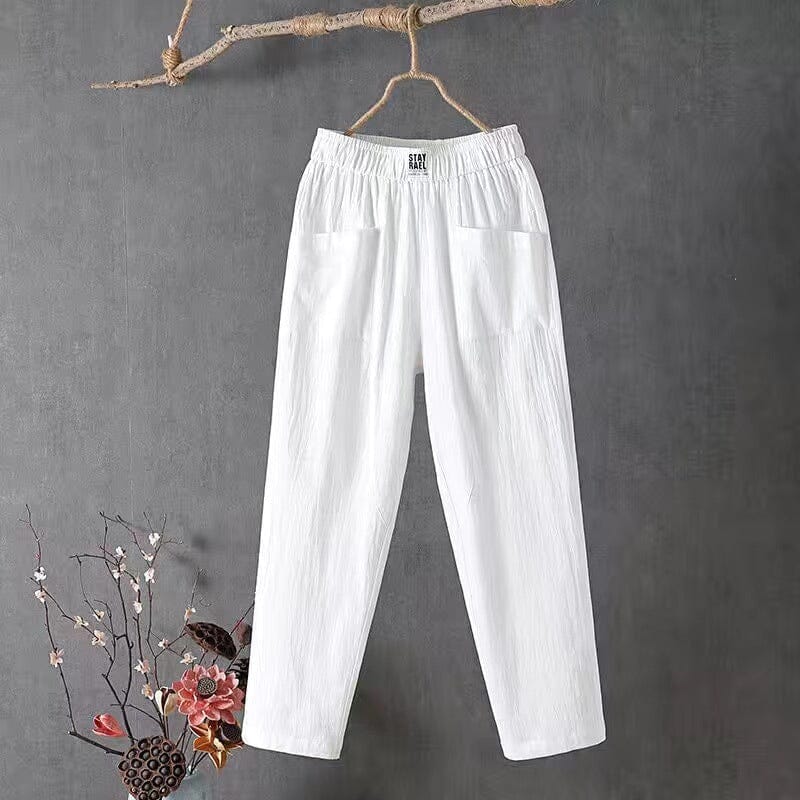 Pantalon Décontracté Homme en Lin et Coton avec Ceinture Élastique et Poches Latérales - Confort et Style Printanier-1