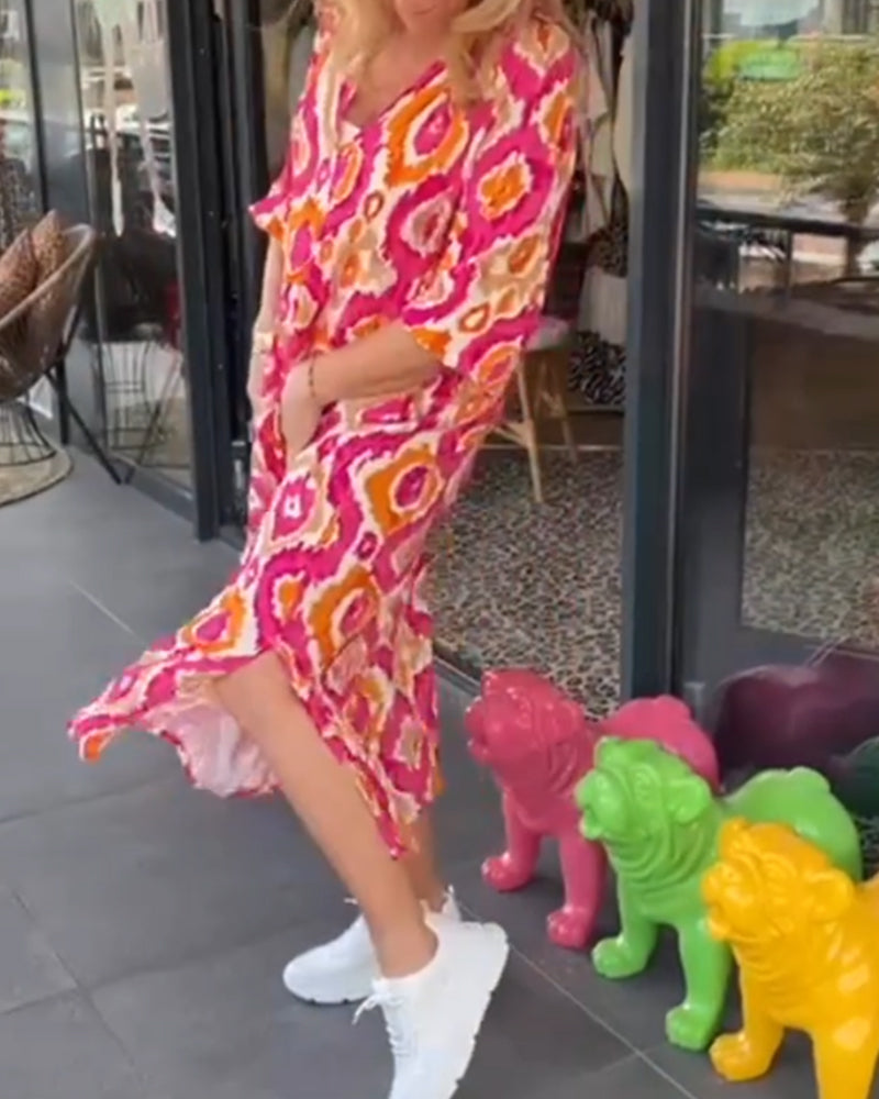 Robe Midi Femme Décontractée en Coton Imprimé Tendance avec Manches Demi – Élégante et Confortable pour Été-4