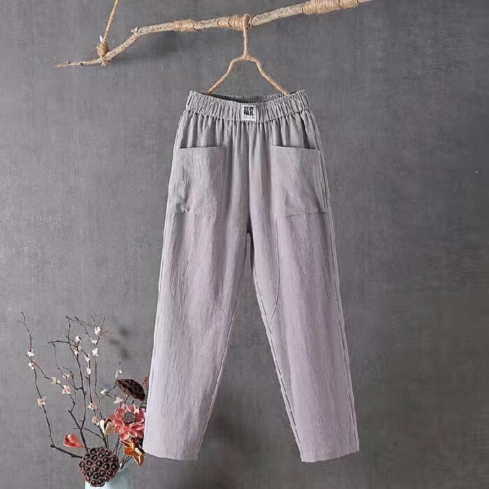 Variant image for Pantalon Décontracté Homme en Lin et Coton avec Ceinture Élastique et Poches Latérales - Confort et Style Printanier-13