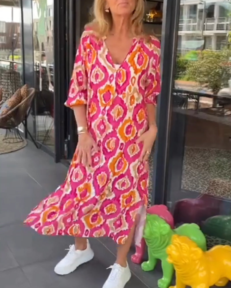 Robe Midi Femme Décontractée en Coton Imprimé Tendance avec Manches Demi – Élégante et Confortable pour Été-1