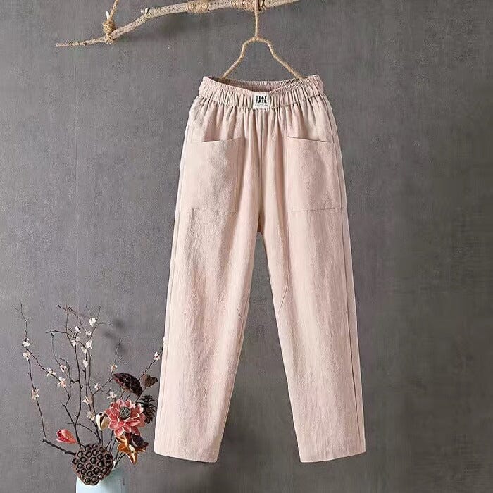 Variant image for Pantalon Décontracté Homme en Lin et Coton avec Ceinture Élastique et Poches Latérales - Confort et Style Printanier-31
