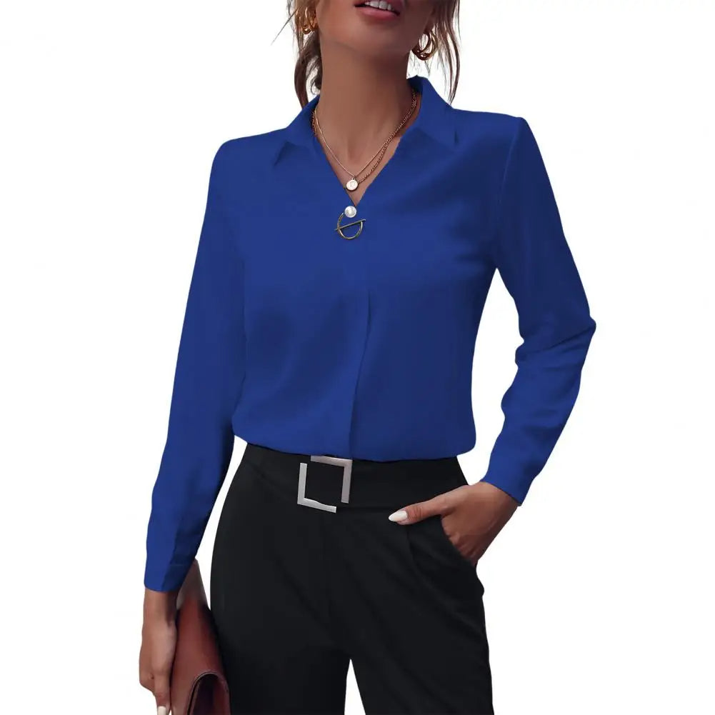 Variant image for Chemisier Femme Chic en Mousseline Blanche, Manches Longues et Col Classique – Élégant et Polyvalent pour Bureau et Décontracté-11