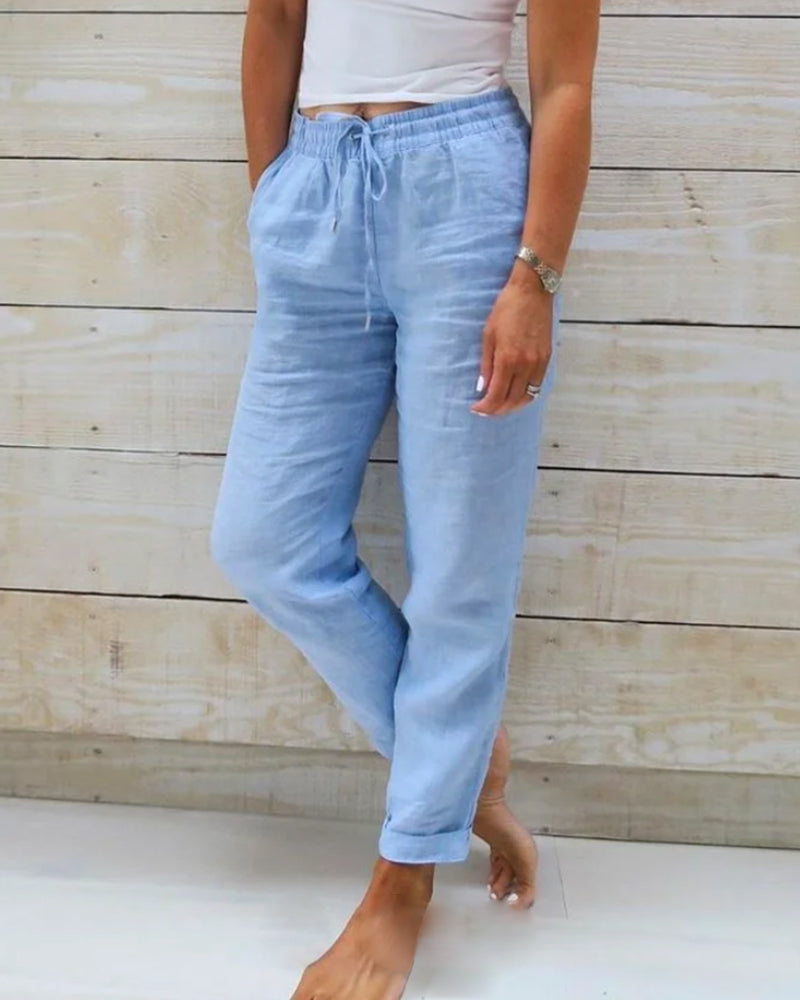 Pantalon Fluide Femme Léger Élastique avec Ceinture – Confort et Élégance pour Toutes Occasions-1