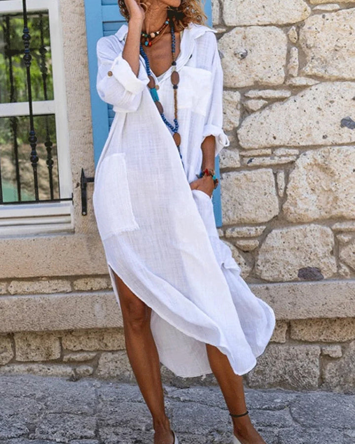 Variant image for Robe Midi Femme en Coton Uni – Style Décontracté, Confortable et Chic, Disponible en Plusieurs Tailles et Couleurs-1