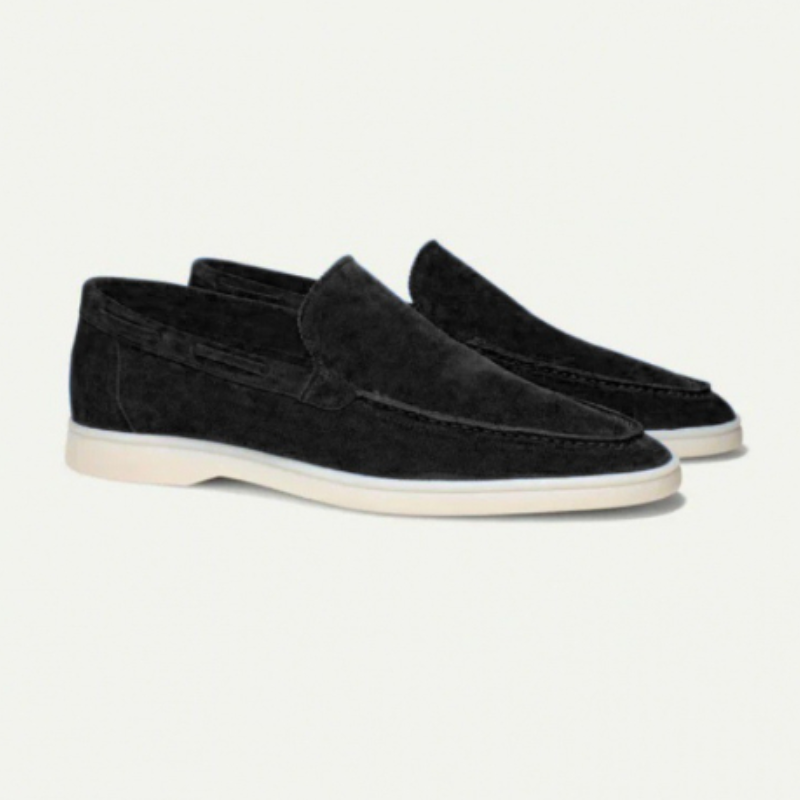 Mocassins Homme Suédine – Slip-On Élégant à Semelle Blanche
