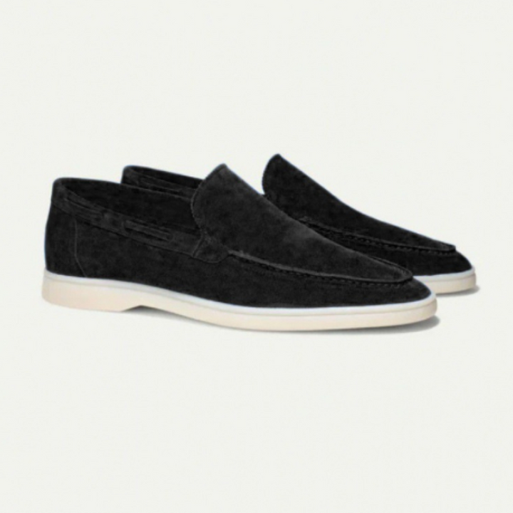Mocassins Homme Suédine – Slip-On Élégant à Semelle Blanche