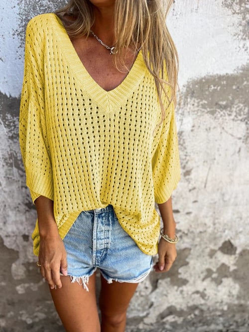 Haut Décontracté Élégant en Polyester Léger avec Décolleté en V – Confort et Style Polyvalent-5