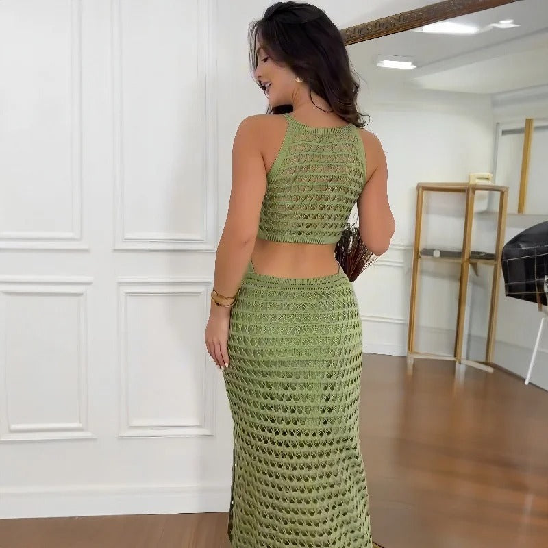 Ensemble de Deux Pièces en Crochet Boho Chic – Tissu Léger et Respirant, Jupe Taille Haute, Disponible en Plusieurs Couleurs-5