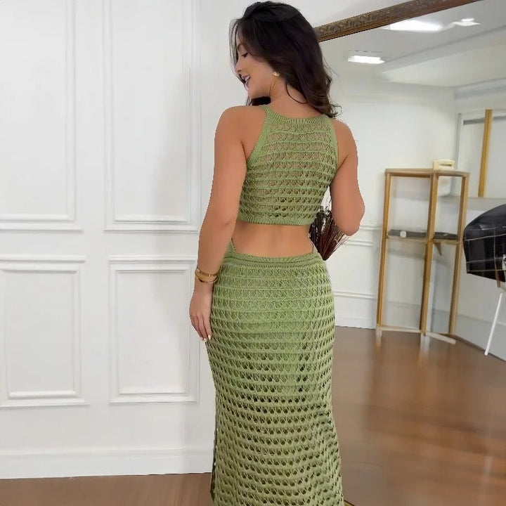 Ensemble de Deux Pièces en Crochet Boho Chic – Tissu Léger et Respirant, Jupe Taille Haute, Disponible en Plusieurs Couleurs-5