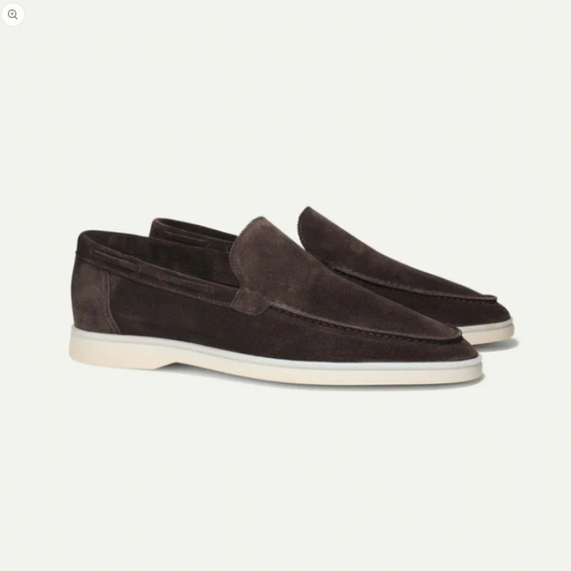 Mocassins Homme Suédine – Slip-On Élégant à Semelle Blanche