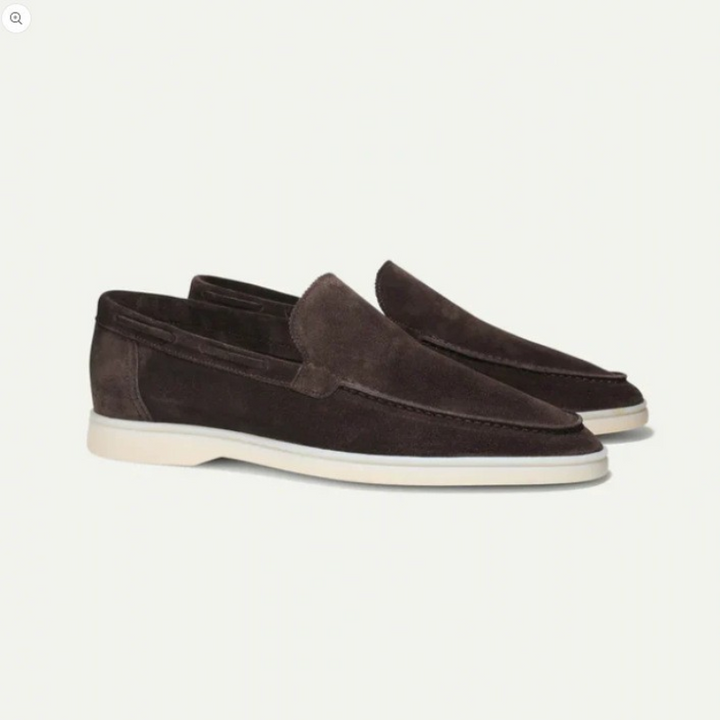 Mocassins Homme Suédine – Slip-On Élégant à Semelle Blanche