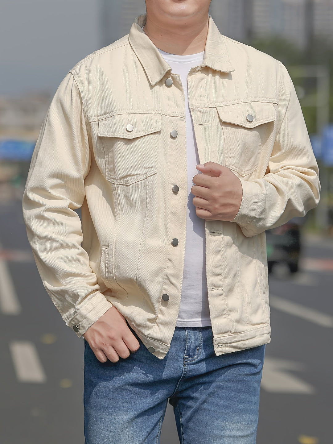 Veste en Jean Homme Décontractée en Coton Premium – Style Élégant et Confortable, Poches Pratiques, Tailles S à XL-1