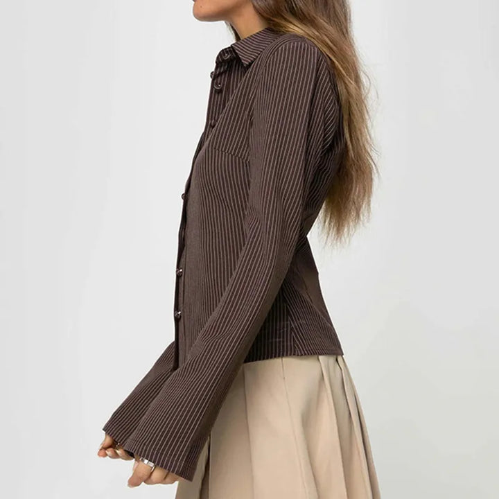 Chemisier Femme Chic Rétro à Manches Évasées – Slim-Fit Confortable et Élégant-4