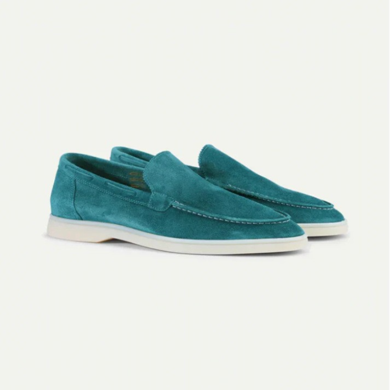 Mocassins Homme Suédine – Slip-On Élégant à Semelle Blanche