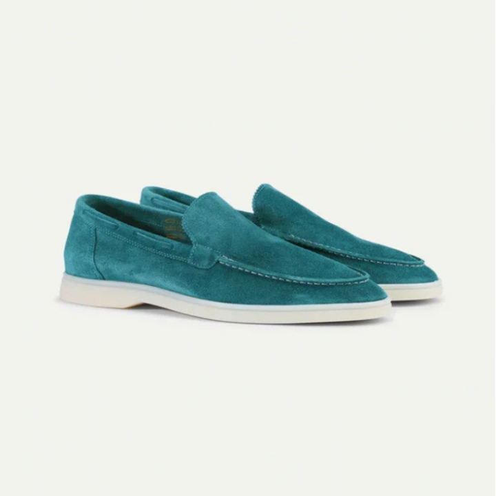Mocassins Homme Suédine – Slip-On Élégant à Semelle Blanche