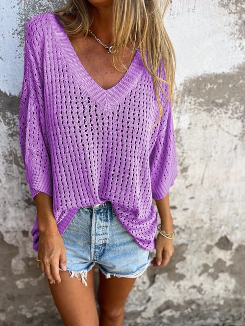 Haut Décontracté Élégant en Polyester Léger avec Décolleté en V – Confort et Style Polyvalent-6