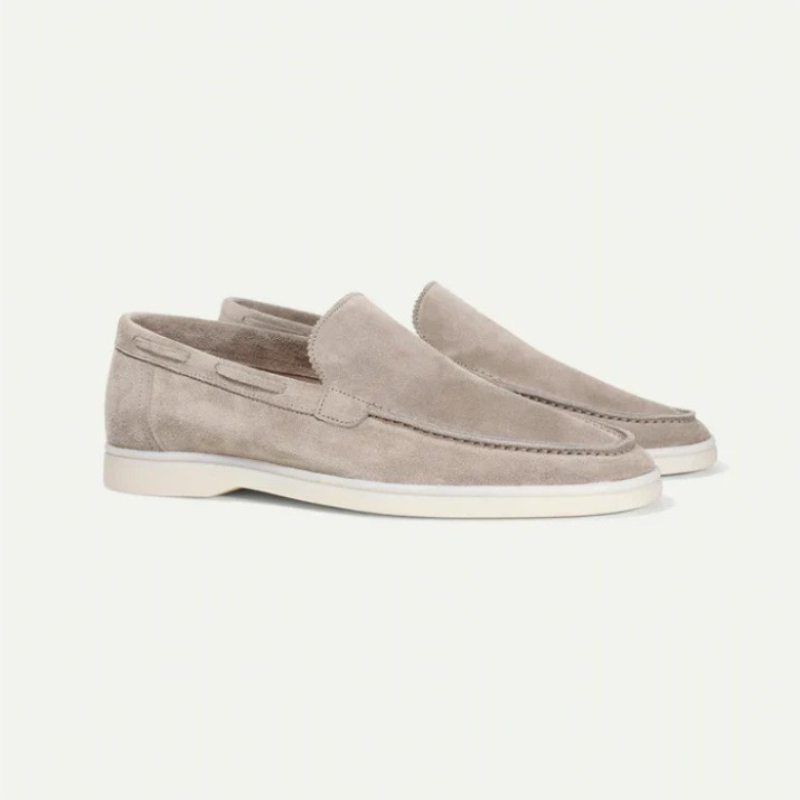 Mocassins Homme Suédine – Slip-On Élégant à Semelle Blanche
