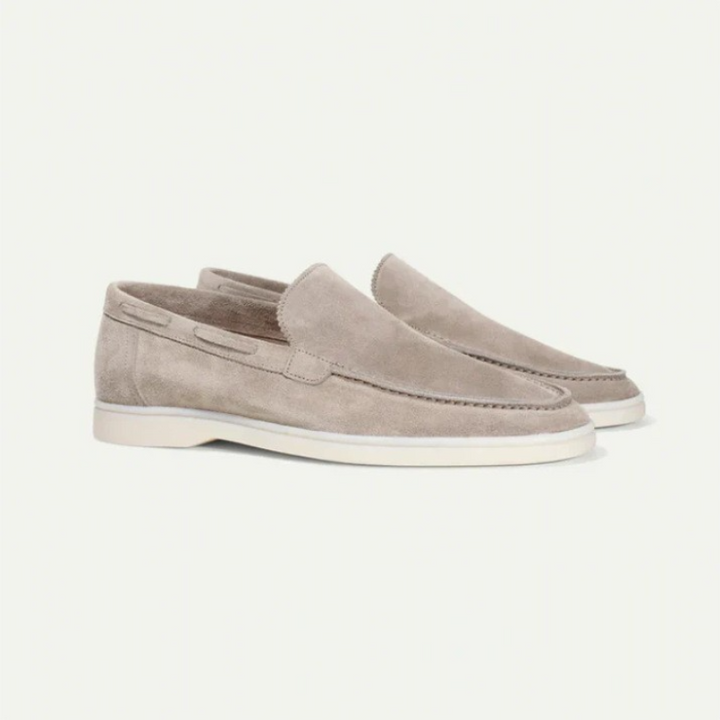 Mocassins Homme Suédine – Slip-On Élégant à Semelle Blanche