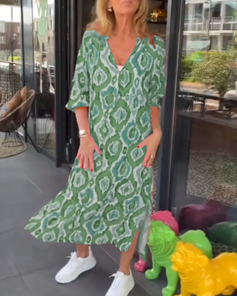 Variant image for Robe Midi Femme Décontractée en Coton Imprimé Tendance avec Manches Demi – Élégante et Confortable pour Été-7