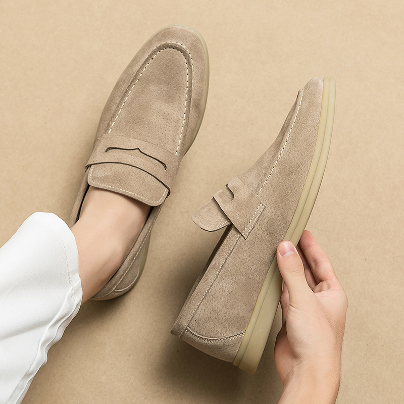 Mocassins Homme Suédine – Slip-On à Semelle Beige