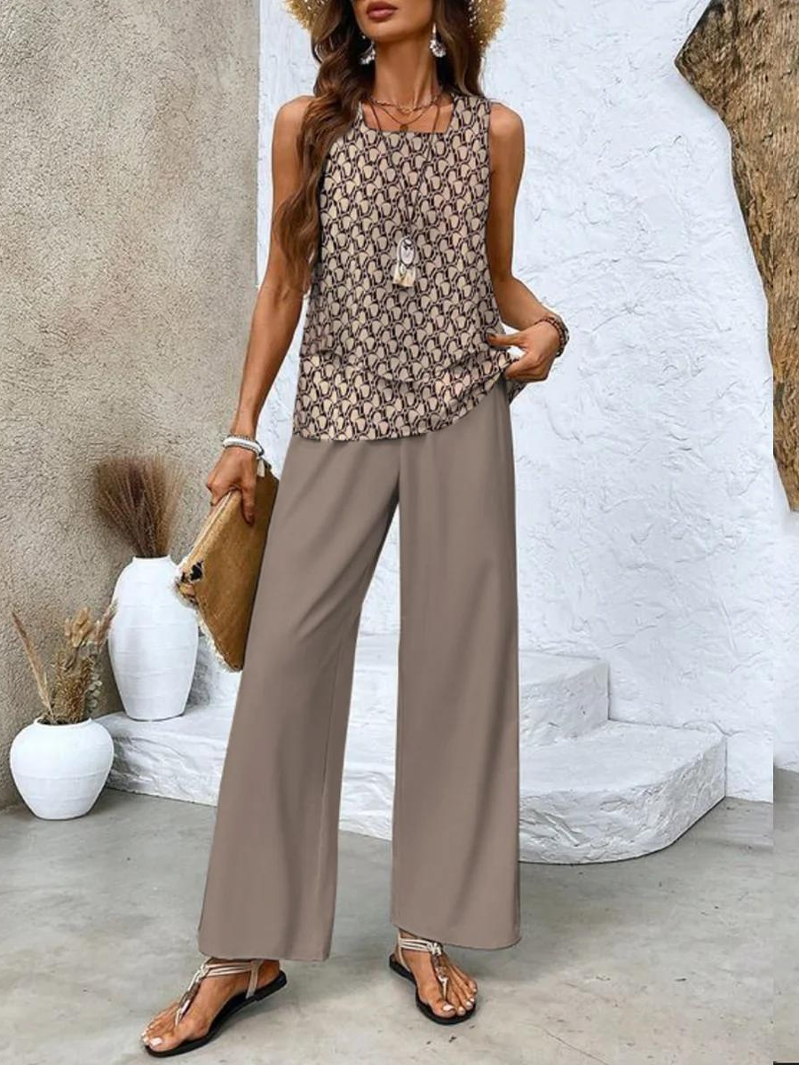 Variant image for Ensemble Femme Élégant d'Été à Manches Courtes et Pantalon à Jambes Larges – Confort et Style Décontracté-19