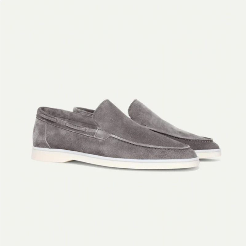 Mocassins Homme Suédine – Slip-On Élégant à Semelle Blanche