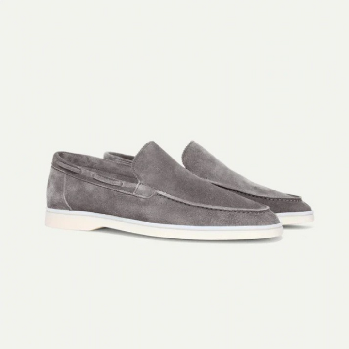 Mocassins Homme Suédine – Slip-On Élégant à Semelle Blanche