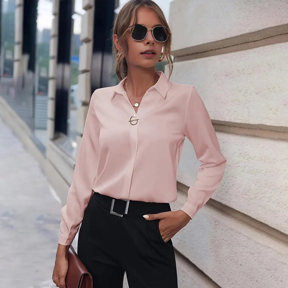 Chemisier Femme Chic en Mousseline Blanche, Manches Longues et Col Classique – Élégant et Polyvalent pour Bureau et Décontracté-3