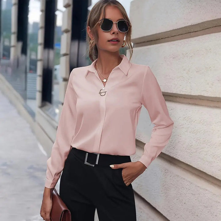 Chemisier Femme Chic en Mousseline Blanche, Manches Longues et Col Classique – Élégant et Polyvalent pour Bureau et Décontracté-3