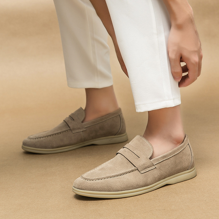 Mocassins Homme Suédine – Slip-On à Semelle Beige