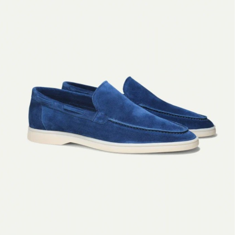 Mocassins Homme Suédine – Slip-On Élégant à Semelle Blanche