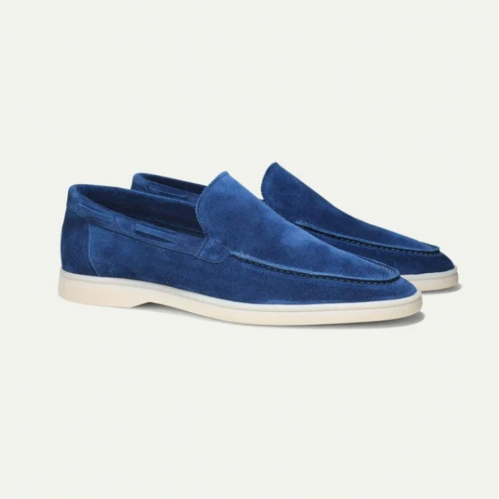 Mocassins Homme Suédine – Slip-On Élégant à Semelle Blanche