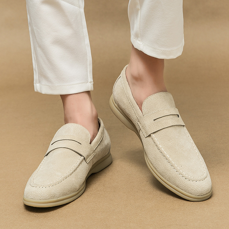 Mocassins Homme Suédine – Slip-On à Semelle Beige