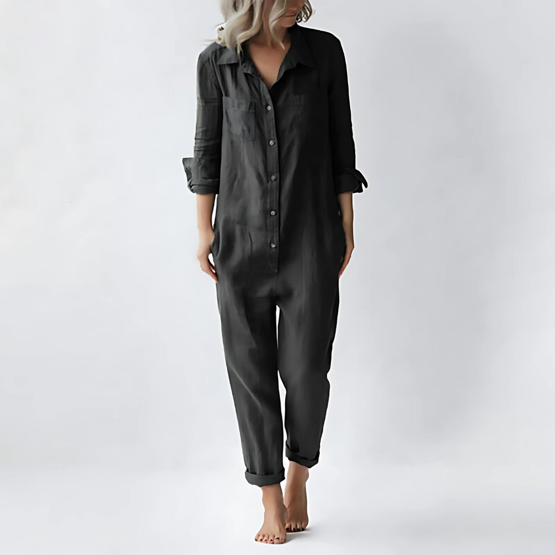 Variant image for Combinaison Femme Chic en Lin Blanc – Style Vintage et Confort Optimal, Pantalon Long avec Poches-19