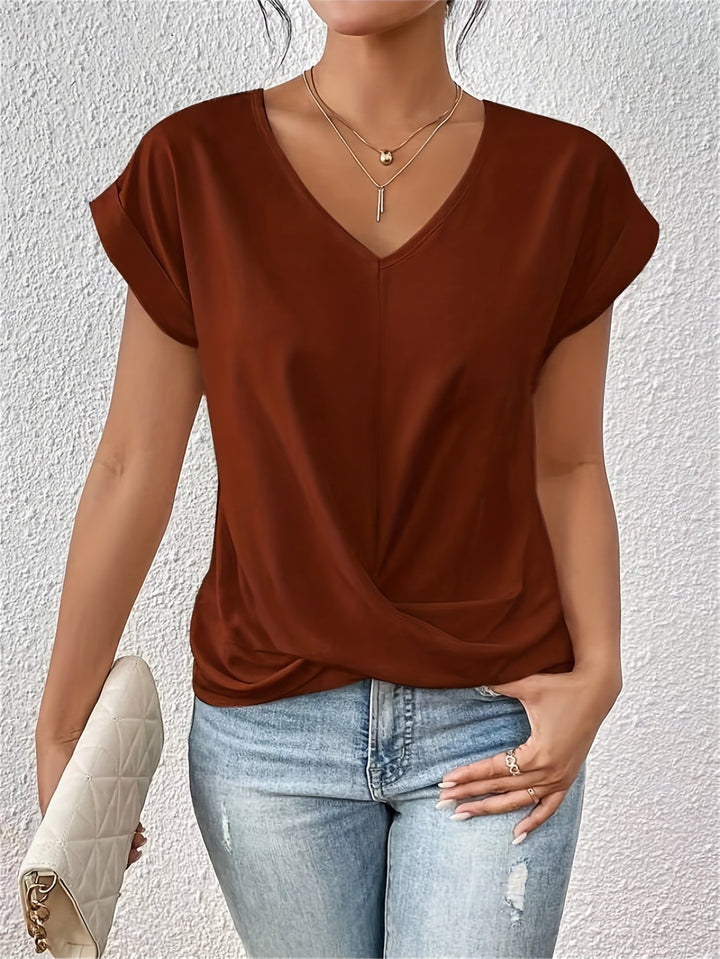 Variant image for Tee Shirt Femme Blanc à Encolure en Cœur - Tissu Léger et Confortable pour un Style Décontracté-11