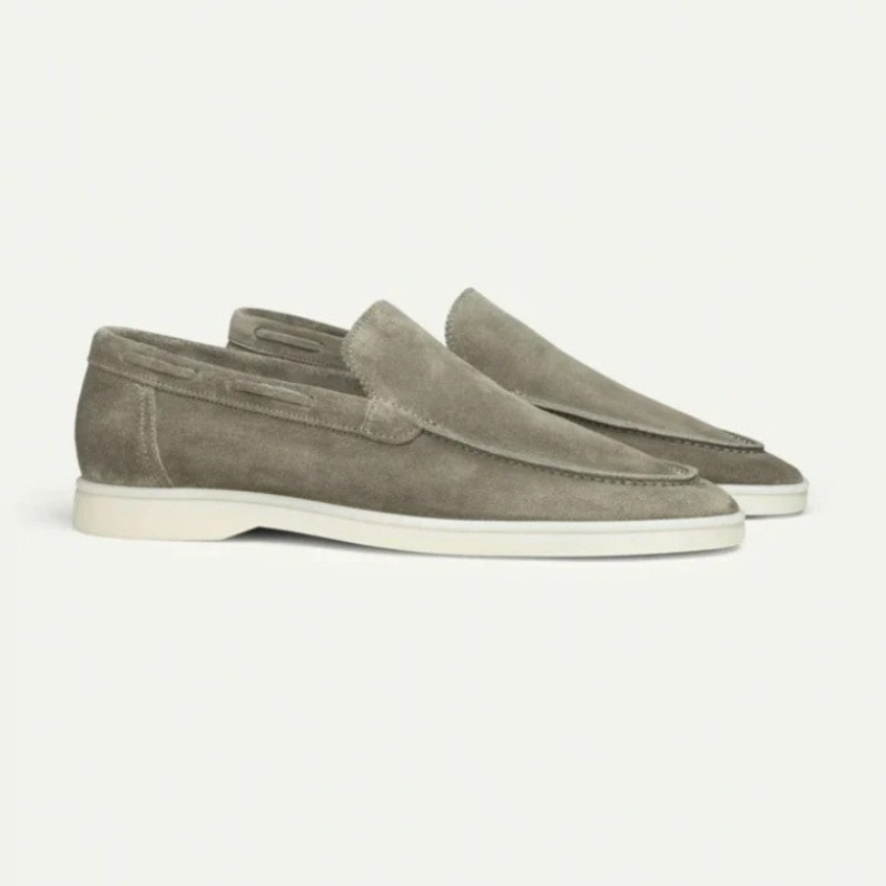 Mocassins Homme Suédine – Slip-On Élégant à Semelle Blanche