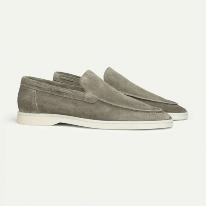 Mocassins Homme Suédine – Slip-On Élégant à Semelle Blanche